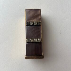 Vintage Parisienne Rhinestone Mother of Pearl Lipstick Square Holder Gold Tone